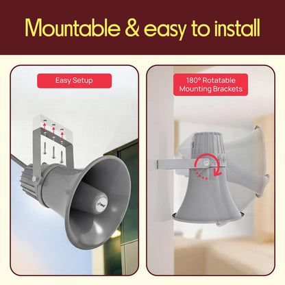 PA Horn Speaker 60W Loud Sound Aluminum Housing Grey