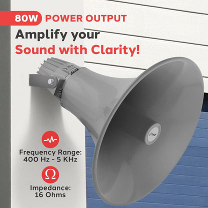 80W Outdoor PA Horn Speaker, Aluminum Housing, Grey