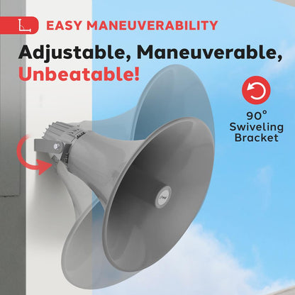 80W Outdoor PA Horn Speaker, Aluminum Housing, Grey