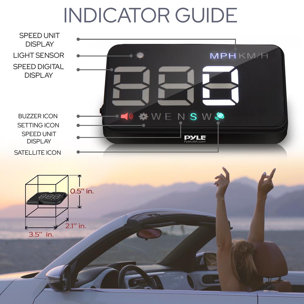 product image number 5 for Pyle Vehicle Speed & Gps Compass Hud Monitor
