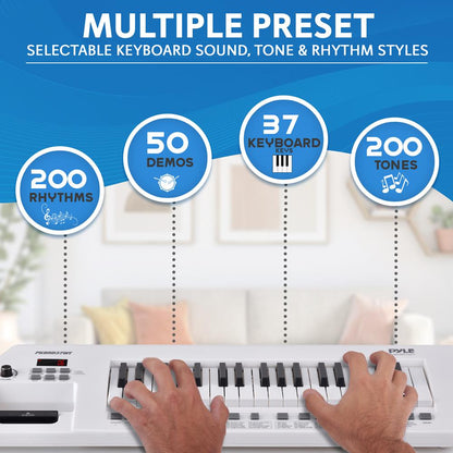 Electric Piano 37-Key Rechargeable Stereo Speakers White