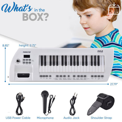 Electric Piano 37-Key Rechargeable Stereo Speakers White