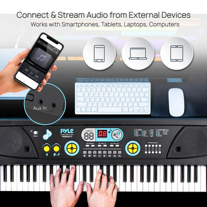 Digital Piano Keyboard 61-Key Portable w/ Mic & Drum Pad for Kids