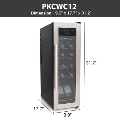 12 Bottle Wine Cooler, Compact Fridge, Digital Control, Stainless Steel