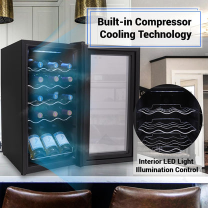 Compressor Wine Fridge 15-Bottle Capacity Digital Touch Glass Door White