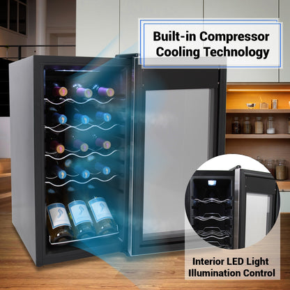 15 Bottle Wine Fridge, Adjustable Temp, Stainless Steel Door, Quiet Operation