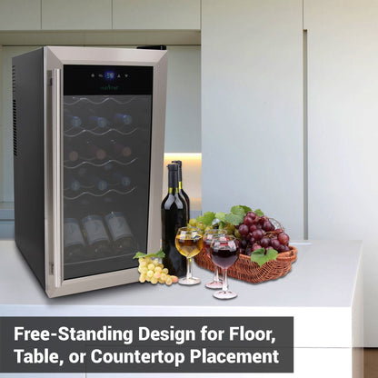 15 Bottle Wine Fridge, Adjustable Temp, Stainless Steel Door, Quiet Operation