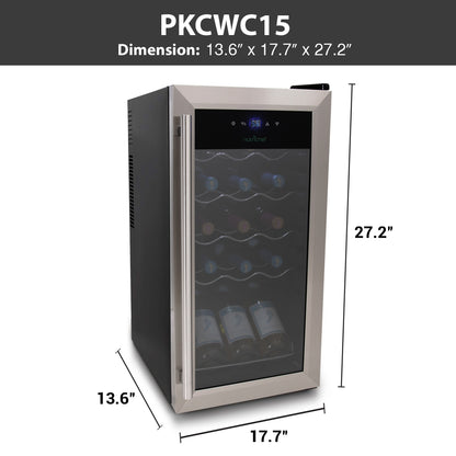 15 Bottle Wine Fridge, Adjustable Temp, Stainless Steel Door, Quiet Operation