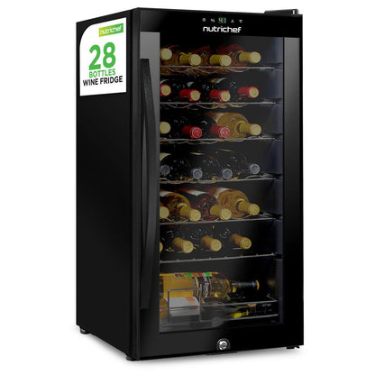 28 Bottle Wine Fridge Quiet Cooling Digital Control Glass Door