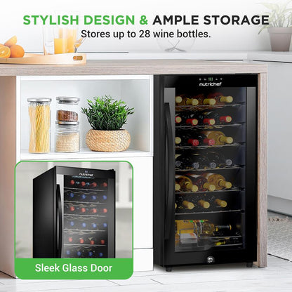 28 Bottle Wine Fridge Quiet Cooling Digital Control Glass Door