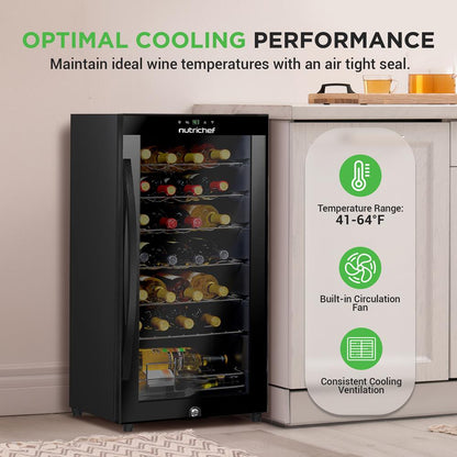 28 Bottle Wine Fridge Quiet Cooling Digital Control Glass Door