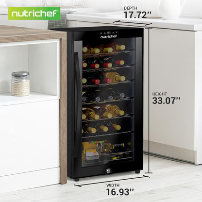 28 Bottle Wine Fridge Quiet Cooling Digital Control Glass Door
