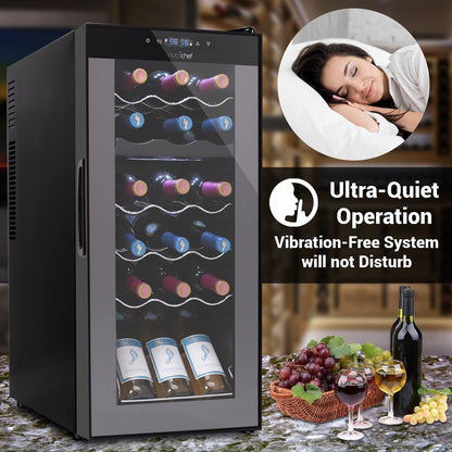 Wine Chilling Refrigerator Cellar - Dual-Zone Wine Cooler/Chiller, Digital Touch Button Control With Air Tight Seal, Contains Placement For Standing Bottles (18 Bottle Storage Capacity)