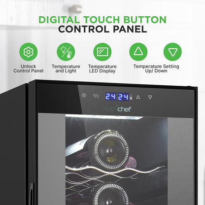 Dual-Zone Wine Cooler, 27-Bottle Capacity, Digital Control, Glass Door