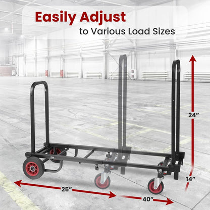 Folding Equipment Cart, 8-in-1 Convertible, R-Trac Wheels, Steel