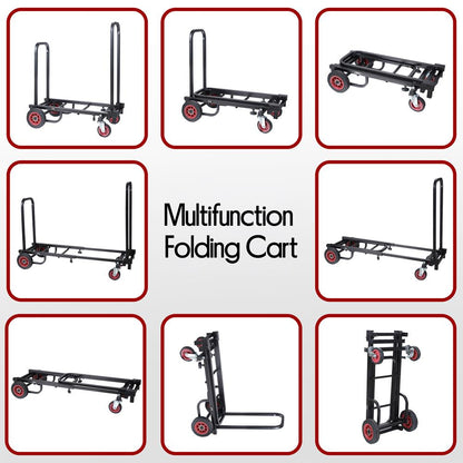 Folding Equipment Cart, 8-in-1 Convertible, R-Trac Wheels, Steel