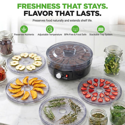 Electric Food Dehydrator, Preserves Nutrients, 5 Stackable Trays, Black