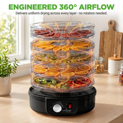Electric Food Dehydrator, Preserves Nutrients, 5 Stackable Trays, Black
