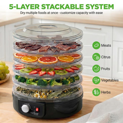 Electric Food Dehydrator, Preserves Nutrients, 5 Stackable Trays, Black