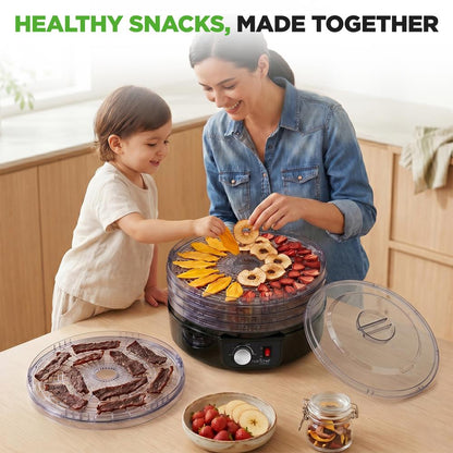 Electric Food Dehydrator, Preserves Nutrients, 5 Stackable Trays, Black