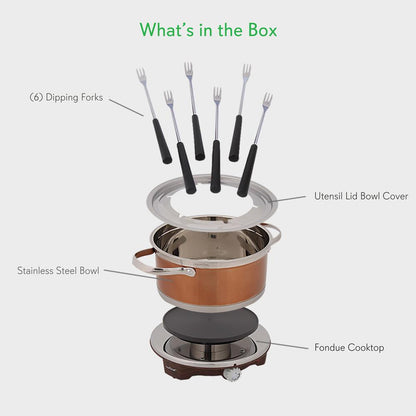 Electric Fondue Maker 1000W Nonstick Stainless Steel Pot w/Forks