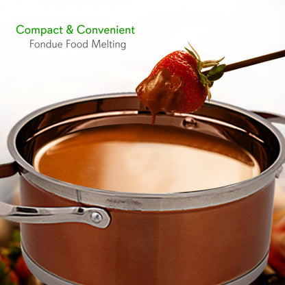 Electric Fondue Maker 1000W Nonstick Stainless Steel Pot w/Forks