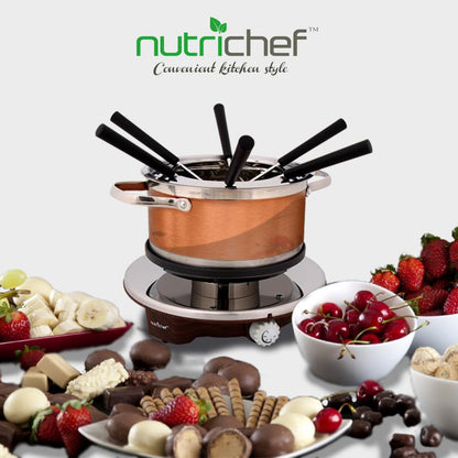 Electric Fondue Maker 1000W Nonstick Stainless Steel Pot w/Forks