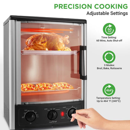 Vertical Rotisserie Oven, 2 Shelves, 1500W, Tempered Glass Door