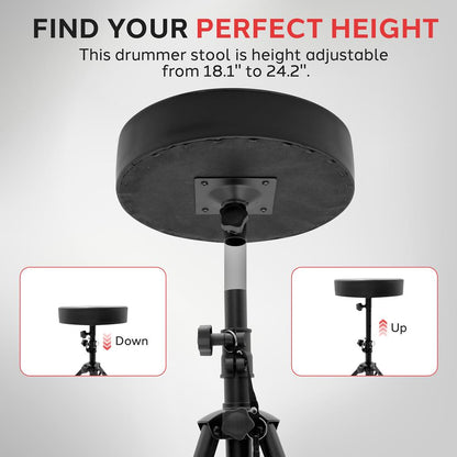 Drum Throne, Comfortable Foam Seat, Adjustable Height, Foldable Design