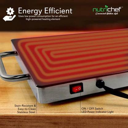 Electric Warming Tray Keeps Food Warm, Non-Stick Glass, 14.5"x8.6"
