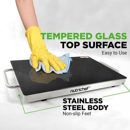Electric Warming Tray Keeps Food Hot 16.5"x11" Glass Top Stainless Steel