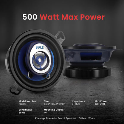 Car Stereo Speakers 120W Low Distortion Blue Poly Cone 3.5" Pair