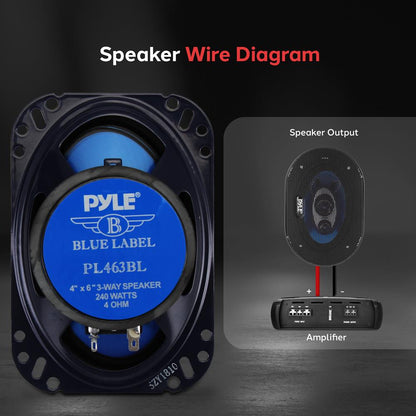 4"x6" 240W Car Speakers, Triaxial, Butyl Rubber, Blue Cone