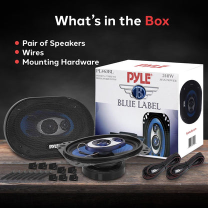 4"x6" 240W Car Speakers, Triaxial, Butyl Rubber, Blue Cone