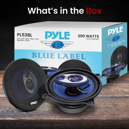 5.25" Car Speakers Pair, 200W, Blue Poly Cone, Butyl Rubber Surround