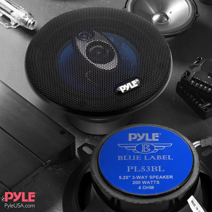 5.25" Car Speakers Pair, 200W, Blue Poly Cone, Butyl Rubber Surround
