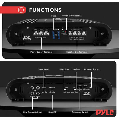 2 Channel Car Amplifier 2000W Bridgeable MOSFET Silver RCA Inputs