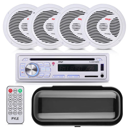 Marine Stereo Kit, Hands-Free Bluetooth, 4 Waterproof Speakers, White