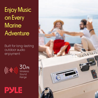 Marine Stereo Kit, Hands-Free Bluetooth, 4 Waterproof Speakers, White