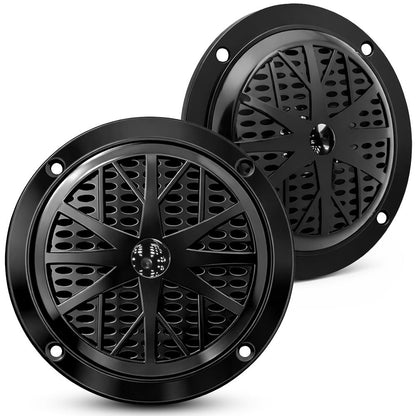 4" Waterproof Marine Speakers, Dual Cone, Polypropylene, Black, 1 Pair