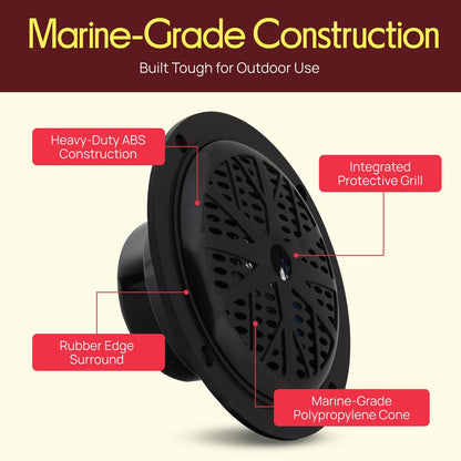 4" Waterproof Marine Speakers, Dual Cone, Polypropylene, Black, 1 Pair