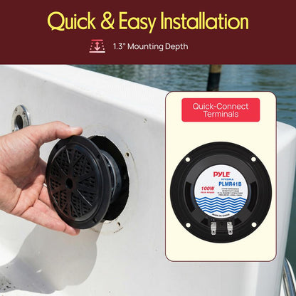 4" Waterproof Marine Speakers, Dual Cone, Polypropylene, Black, 1 Pair