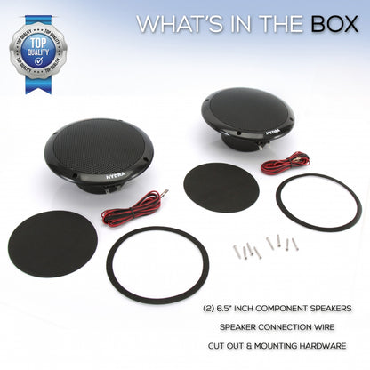 6.5" Dual Marine Speakers, Waterproof, 400W, Polypropylene Cone, Black