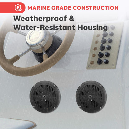 6.5" Dual Marine Speakers Waterproof 120W Polypropylene Cone