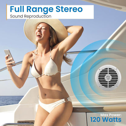 6.5" Marine Speakers Waterproof, 2 Way 120W Polypropylene Cone White