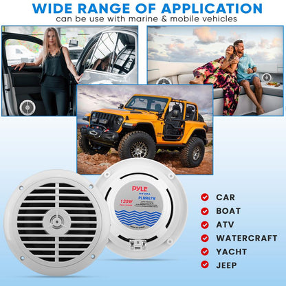 6.5" Marine Speakers Waterproof, 2 Way 120W Polypropylene Cone White