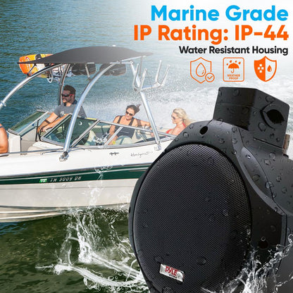 6.5" Dual Marine Speakers, 200W Waterproof, Poly Mica Cone, Black