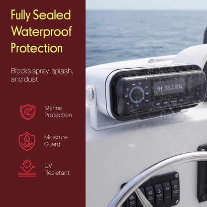 Marine Stereo Cover, Water Resistant, Smoke Window, White