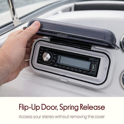 Marine Stereo Cover, Water Resistant, Smoke Window, White