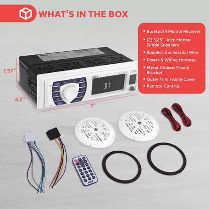 Marine Stereo Kit Hands-Free Bluetooth 5.25" Waterproof Speakers White